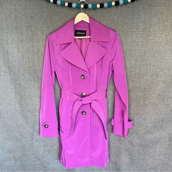London Fog Jackets & Blazers - London Fog Trench Coat Magenta / Purple Size Small